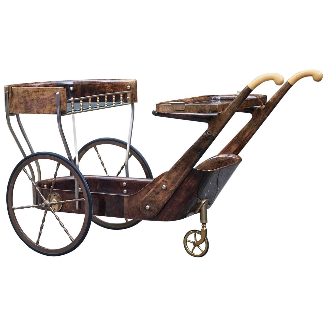 Aldo Tura Bar Cart Brown Goatskin