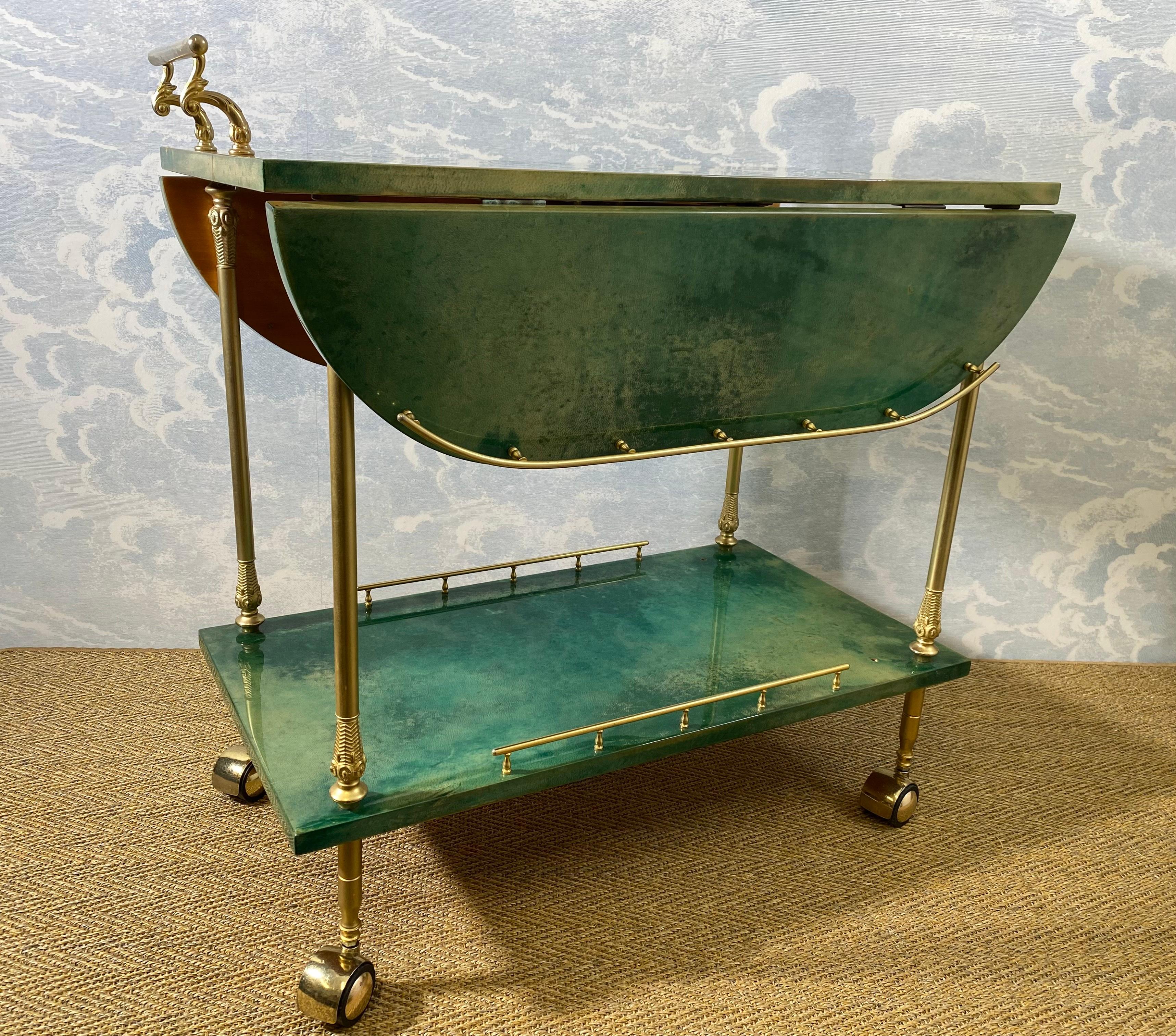 ALDO TURA Bar Cart in Green with Foldable Sides, Italy, 1960s 3