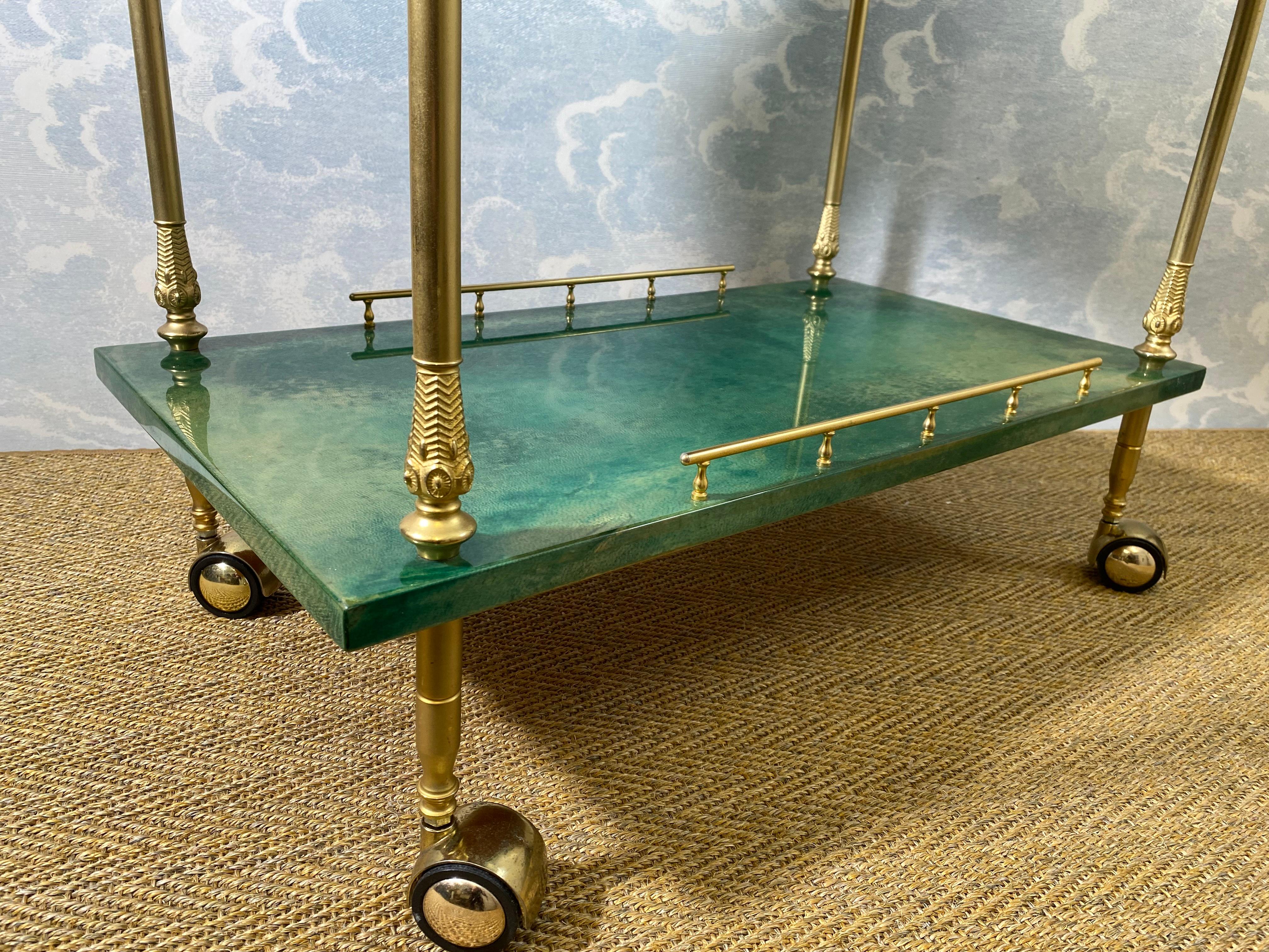 ALDO TURA Bar Cart in Green with Foldable Sides, Italy, 1960s 6