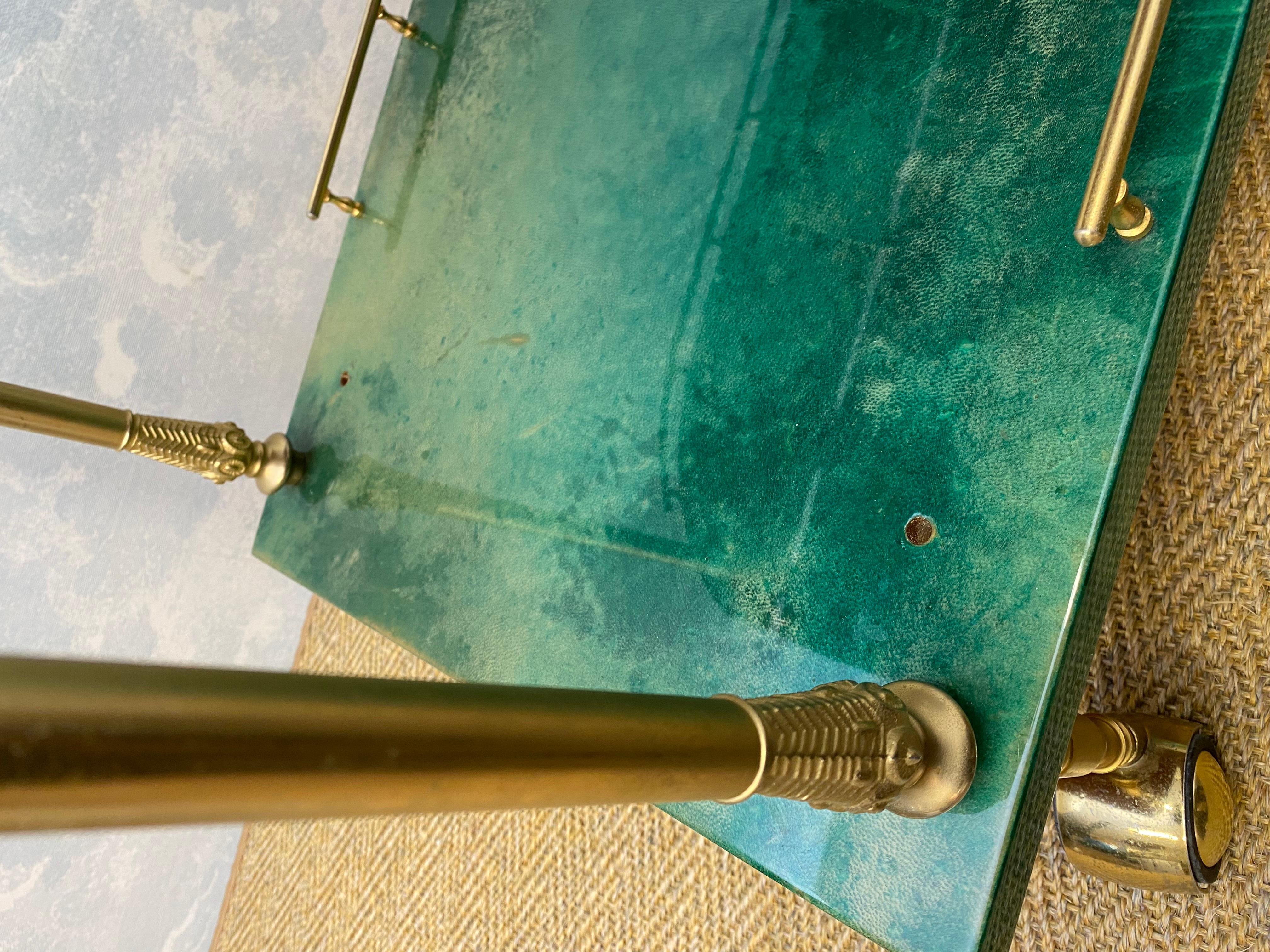 ALDO TURA Bar Cart in Green with Foldable Sides, Italy, 1960s 7