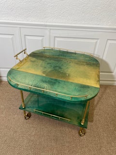 ALDO TURA Bar Cart in Green with Foldable Sides, Italy, 1960s