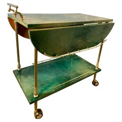 ALDO TURA Bar Cart in Green with Foldable Sides, Italy, 1960s