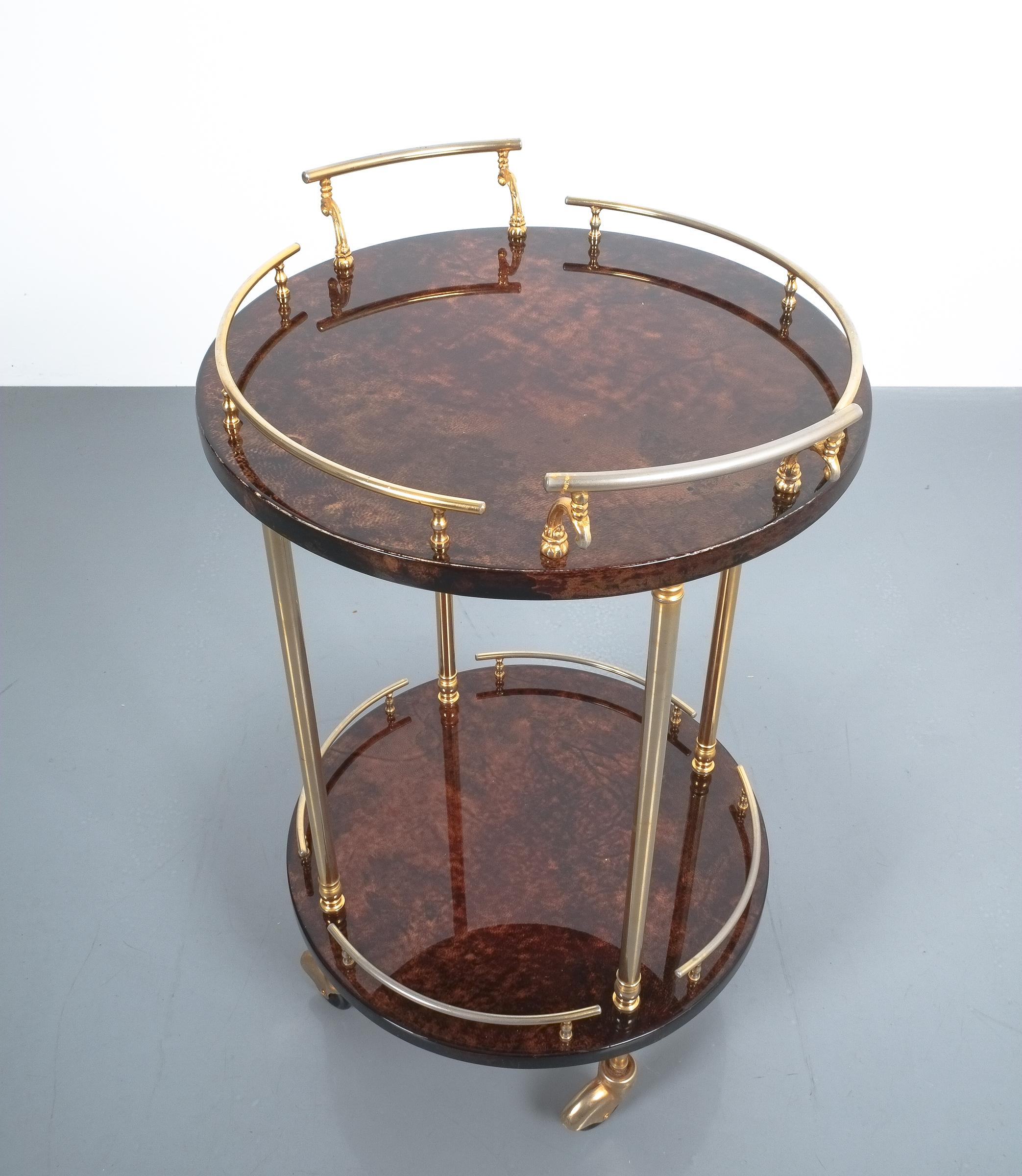 Mid-Century Modern Aldo Tura Bar Cart or Side Table from Brown Parchment, circa 1960