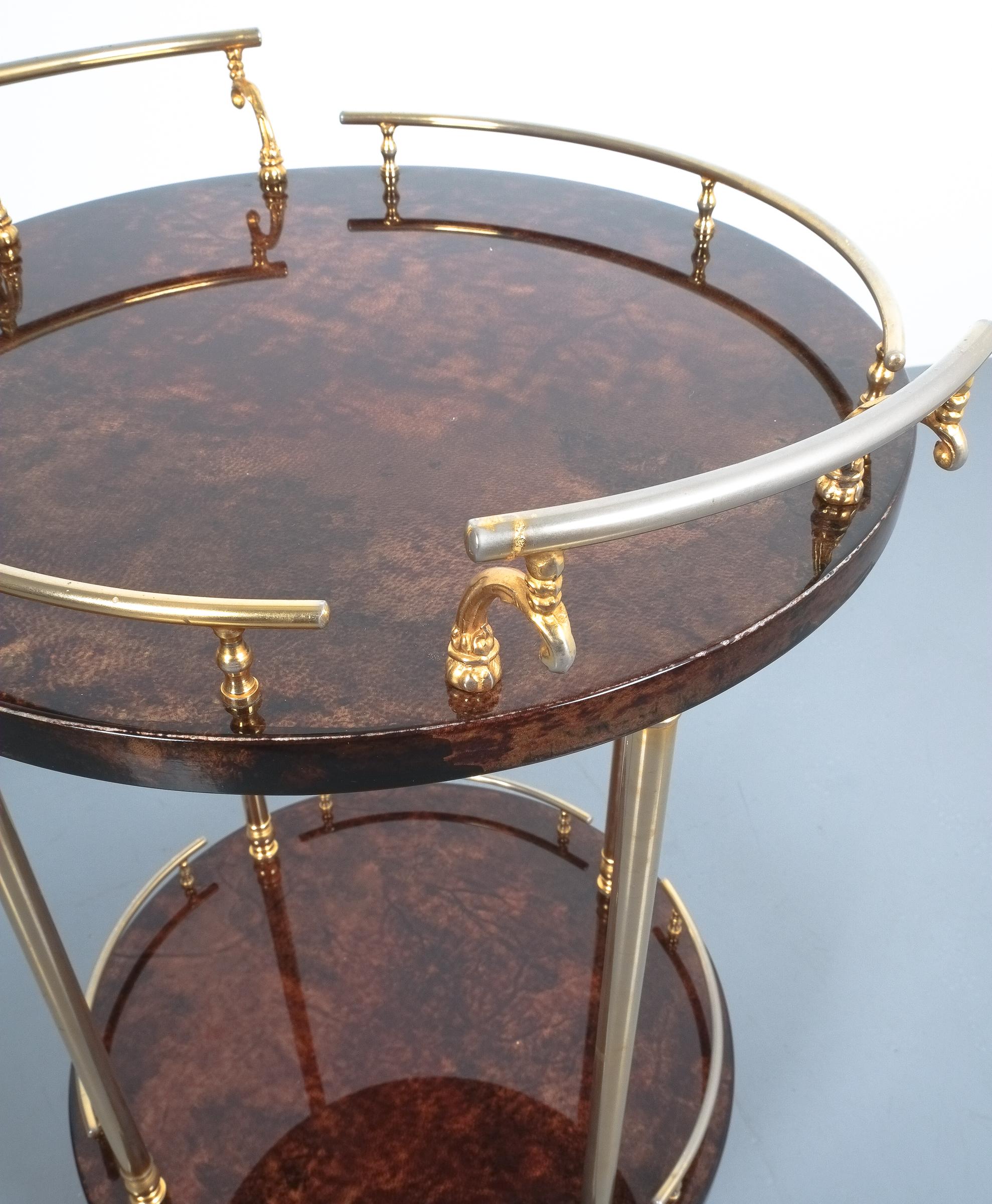 Italian Aldo Tura Bar Cart or Side Table from Brown Parchment, circa 1960