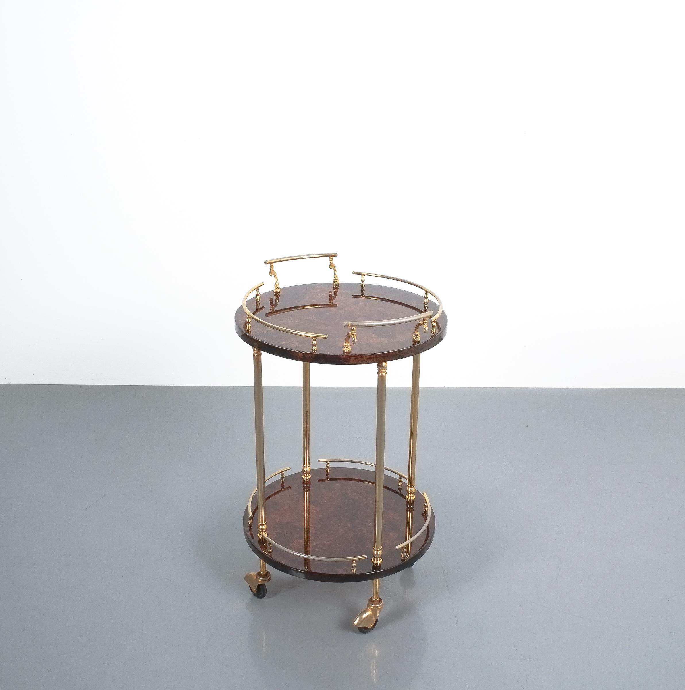 Mid-20th Century Aldo Tura Bar Cart or Side Table from Brown Parchment, circa 1960