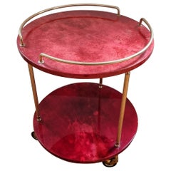 Aldo Tura, Carrello da bar, Pelle di capra rossa, Midcentury italiano / Hollywood Regency