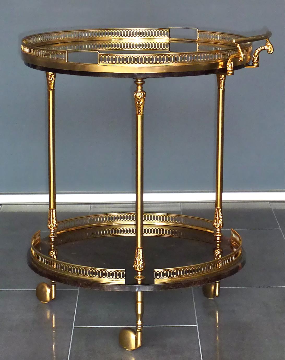 Aldo Tura Bar Cart Serving Drinks Trolley Table Gilt Brass Brown Goatskin , 1950s 11