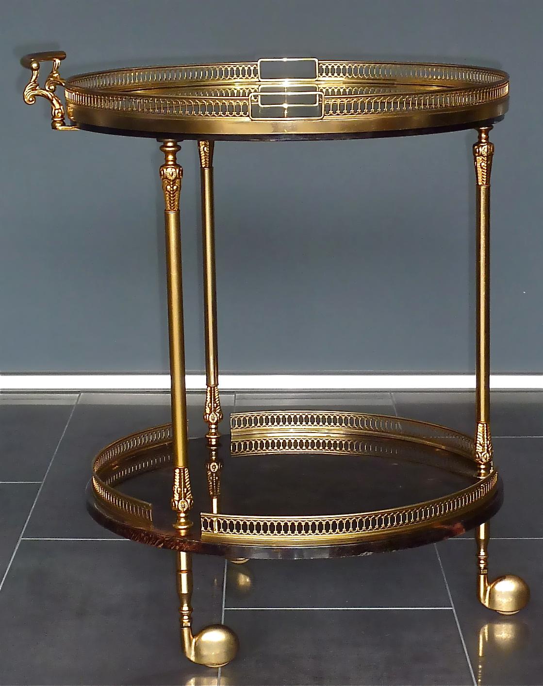 Aldo Tura Bar Cart Serving Drinks Trolley Table Gilt Brass Brown Goatskin , 1950s 13