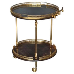Aldo Tura Bar Cart Serving Drinks Trolley Table Gilt Brass Brown Goatskin , 1950s