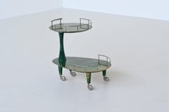 Aldo Tura bar cart trolley in green goatskin Italy 1950
