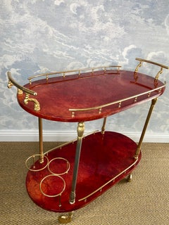 Aldo Tura Bar Cart Trolley in Red with Brass Detail, Italy 1960's