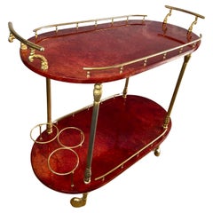 Aldo Tura Bar Cart Trolley in Red with Brass Detail, Italy 1960's