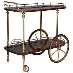 Aldo Tura Bar Cart with Lacquered Leather and Gilt Metal