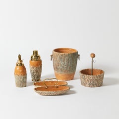 Set da bar Aldo Tura in Wood intagliato e dettagli in ottone, Made in Italy