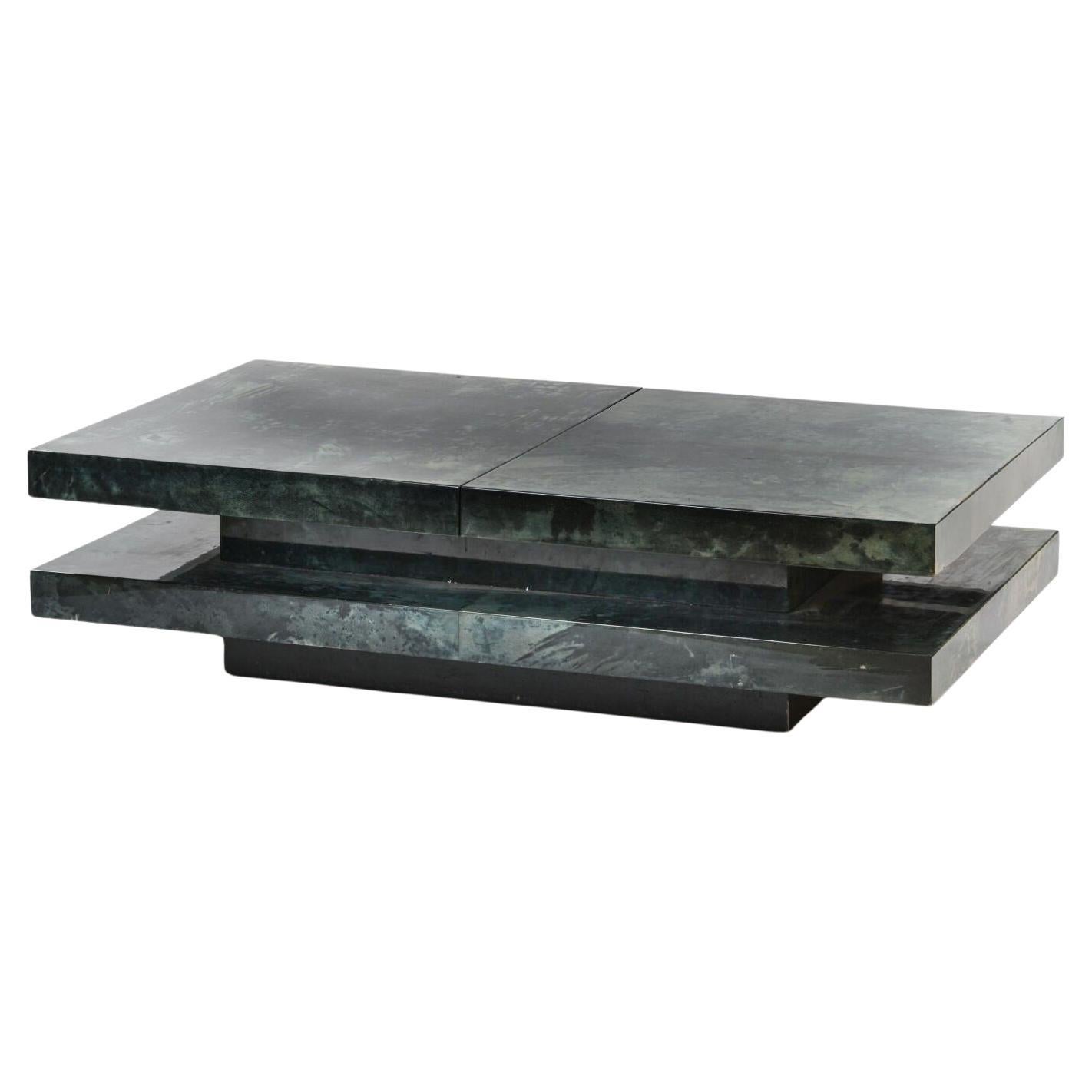 Aldo Tura, bar table in blue-green lacquered goatskin, 1960