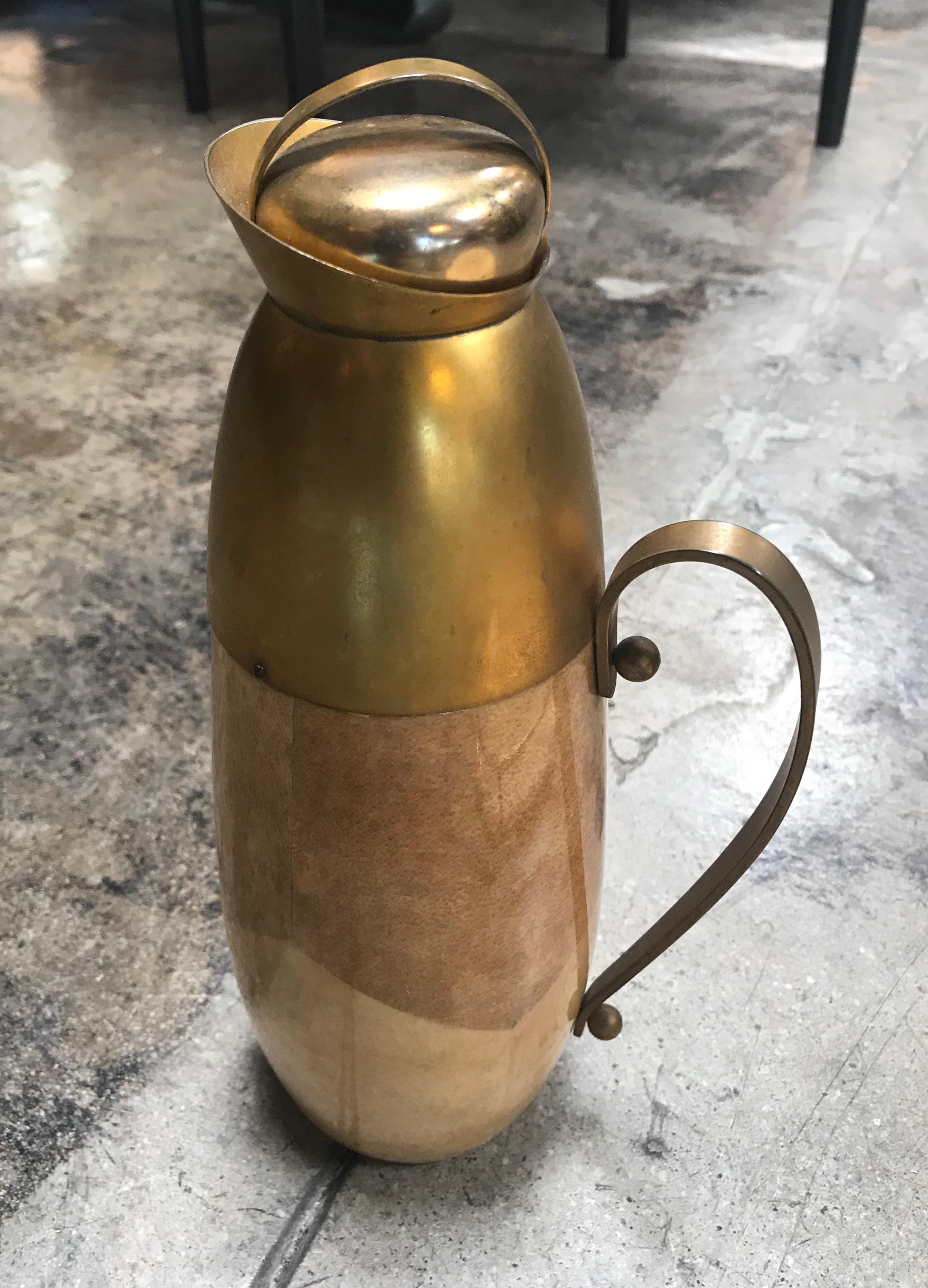 Aldo Tura Barware Set with Tray in Brass and Parchment, Italy, 1950s 2