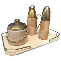 Aldo Tura Barware Set with Tray in Brass and Parchment, Italy, 1950s