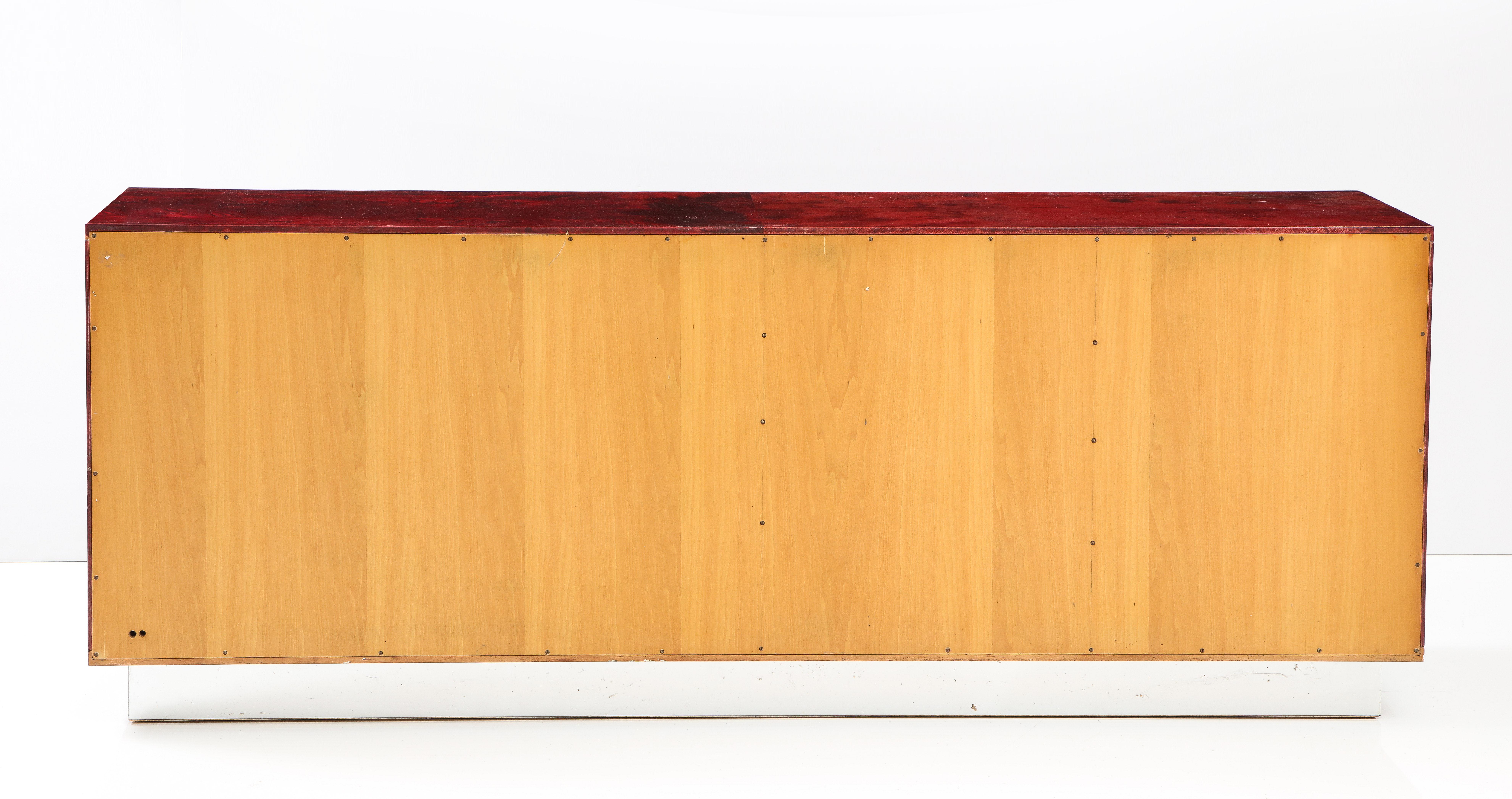Aldo Tura Blood Red Goatskin Cabinet, Chrome Plinth Base, Italy, 1960 For Sale 8