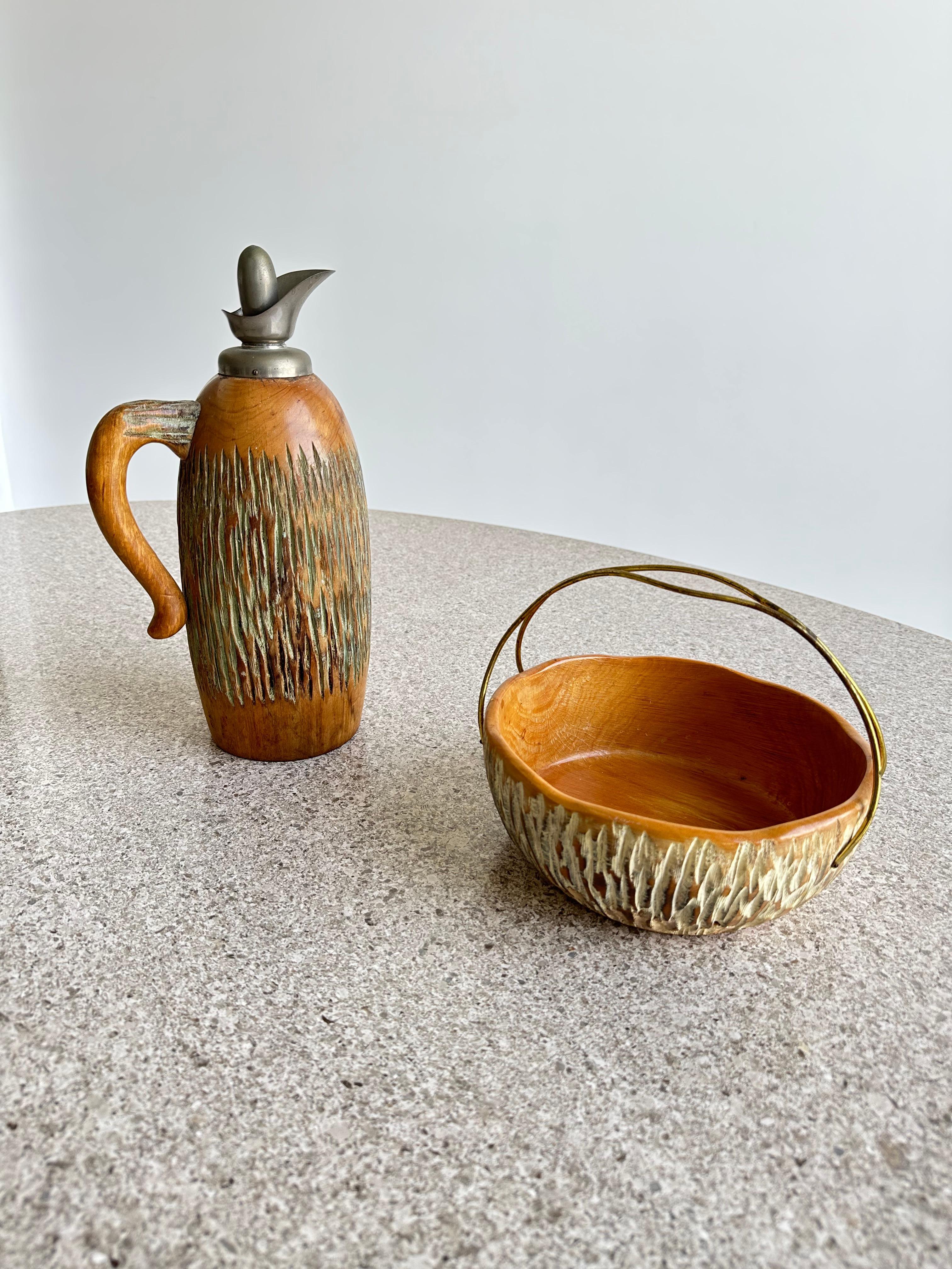 Mid-Century Modern Aldo Tura Bowls and Thermos Bottle Italian Made for Cusano For Sale
