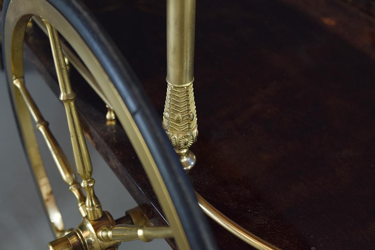 Aldo Tura Brass and Lacquered Goatskin Bar or Serving Cart in Dark Brown, 1970s For Sale 6