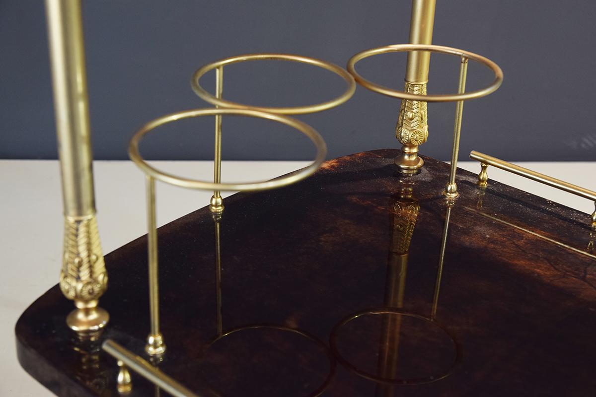 Aldo Tura Brass and Lacquered Goatskin Bar or Serving Cart in Dark Brown, 1970s For Sale 7