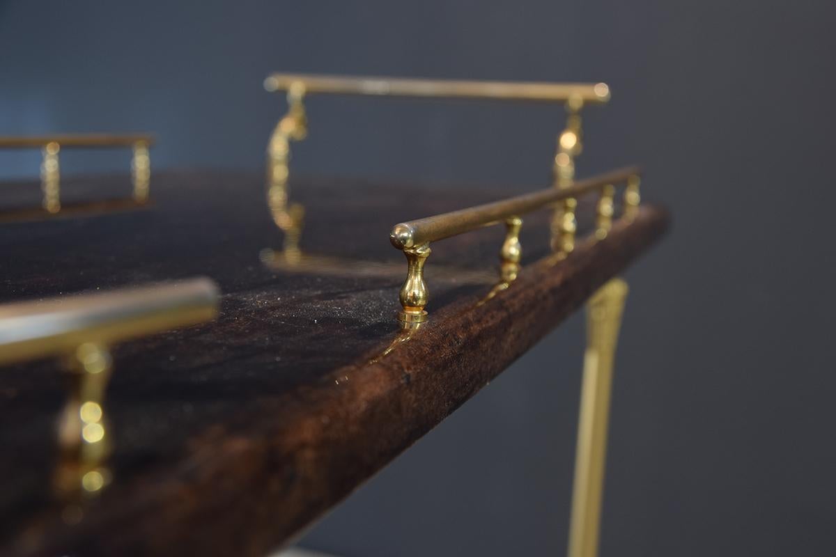 Aldo Tura Brass and Lacquered Goatskin Bar or Serving Cart in Dark Brown, 1970s For Sale 12