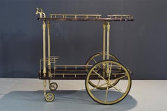 Aldo Tura Brass and Lacquered Goatskin Bar or Serving Cart in Dark Brown, 1970s