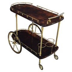 Aldo Tura Brass and Lacquered Goatskin Bar or Serving Cart in Dark Brown, 1970s