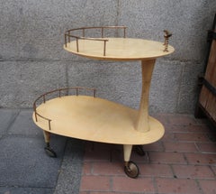 Aldo Tura, Brass and Parchment Midcentury Italian Bar Cart, 1950