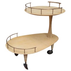 Aldo Tura, Brass and Parchment Midcentury Italian Bar Cart, 1950