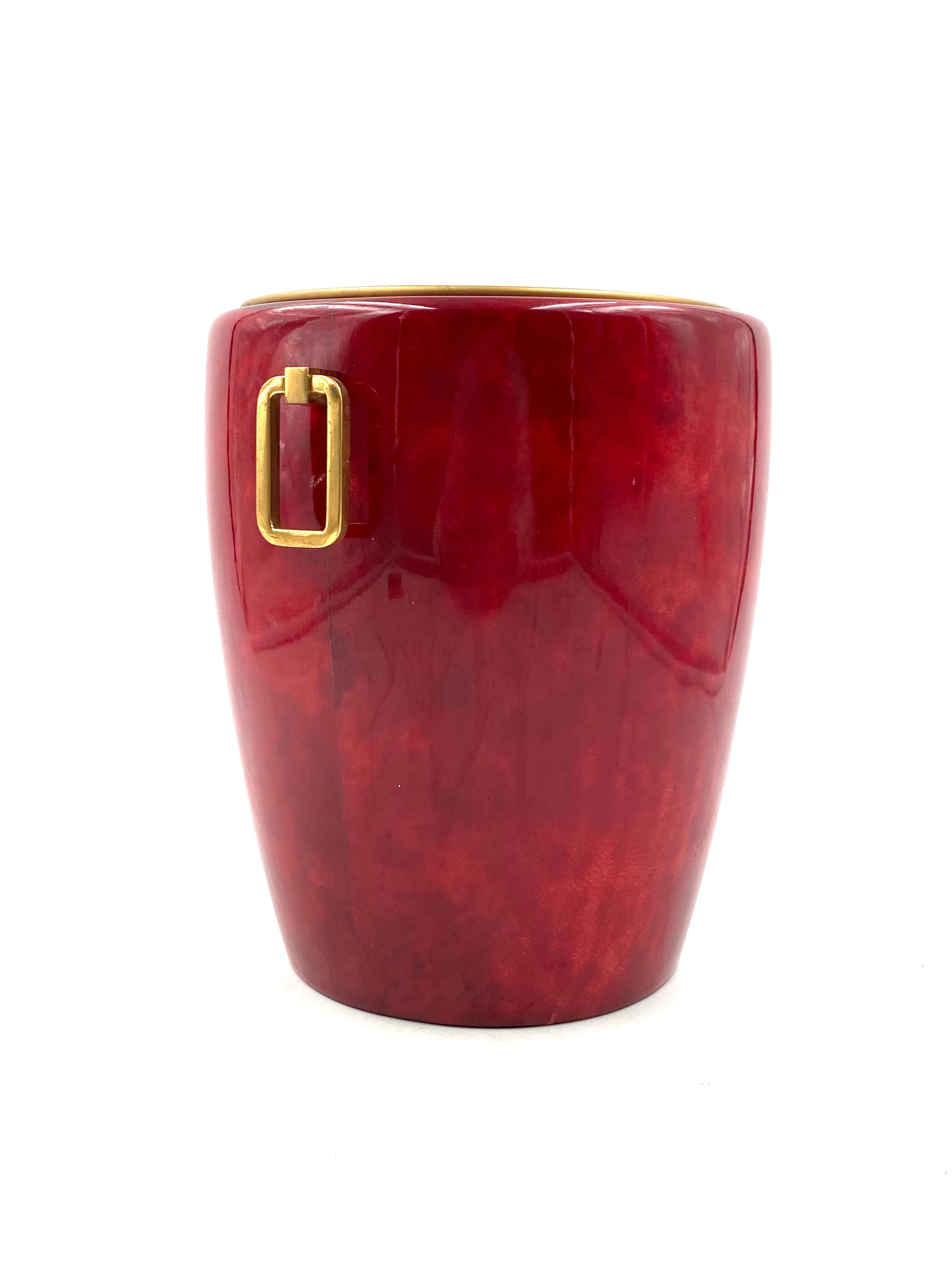 Aldo Tura, Brass and red Parchment cooler / Ice bucket, Italy, 1960s 3