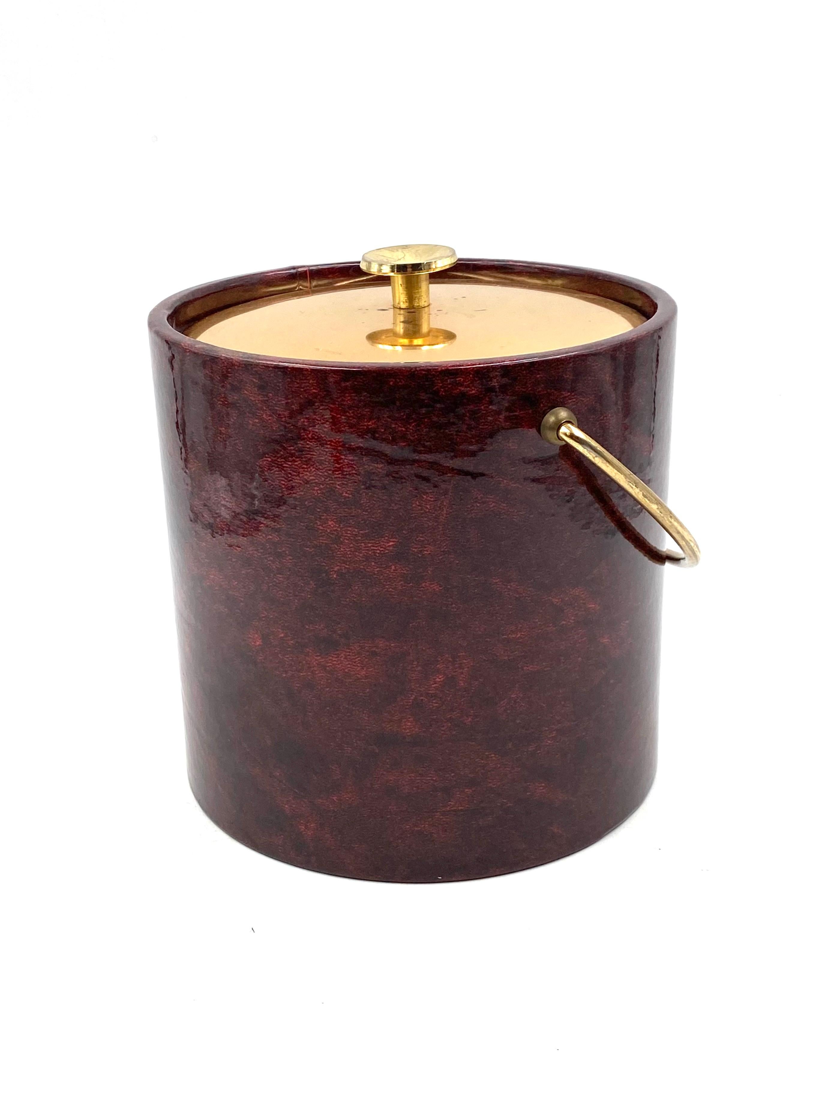Aldo Tura, Brass and red Parchment cooler / Ice bucket, Italy 1960s For Sale 7