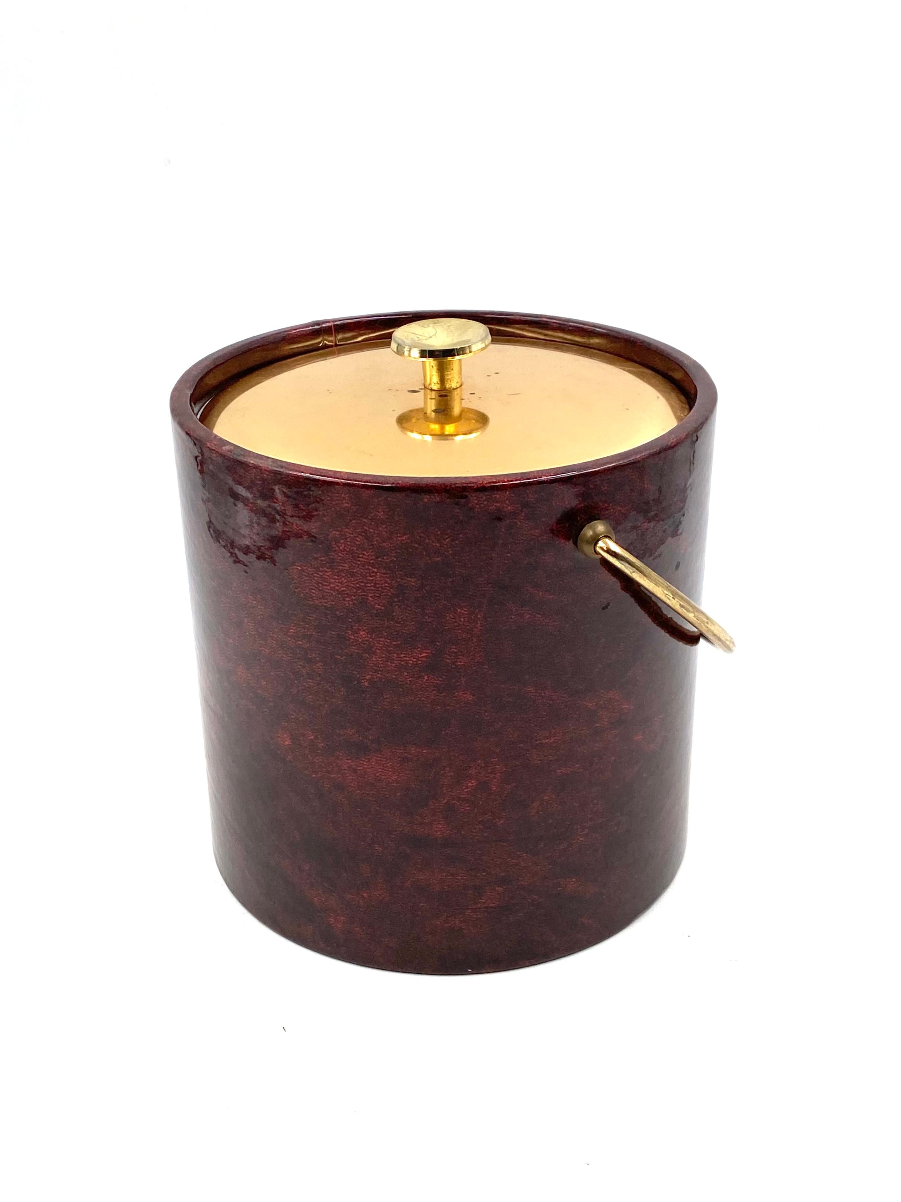 Aldo Tura, Brass and red Parchment cooler / Ice bucket, Italy 1960s For Sale 8