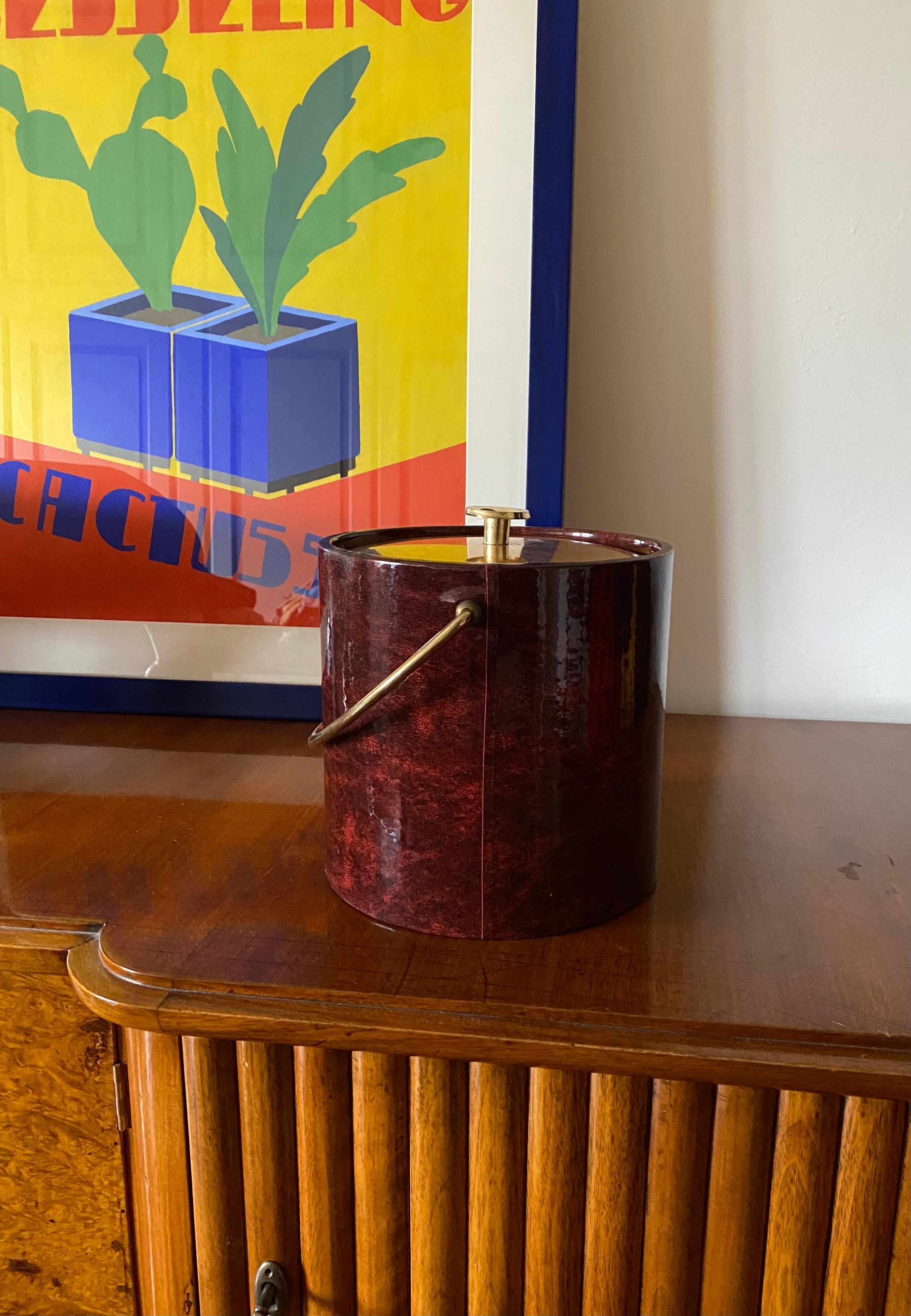 Aldo Tura, Brass and red Parchment cooler / Ice bucket, Italy 1960s For Sale 9