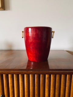 Aldo Tura, Kühler/Eiskübel aus Messing und rotem Pergament, Italien 1960er Jahre