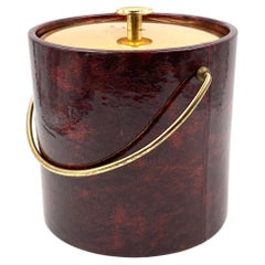 Retro Aldo Tura, Brass and red Parchment cooler / Ice bucket, Italy 1960s