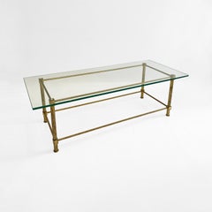 Aldo Tura Brass Glass Top Rectangular Coffee Table 1960s Italy Hollywood Regency