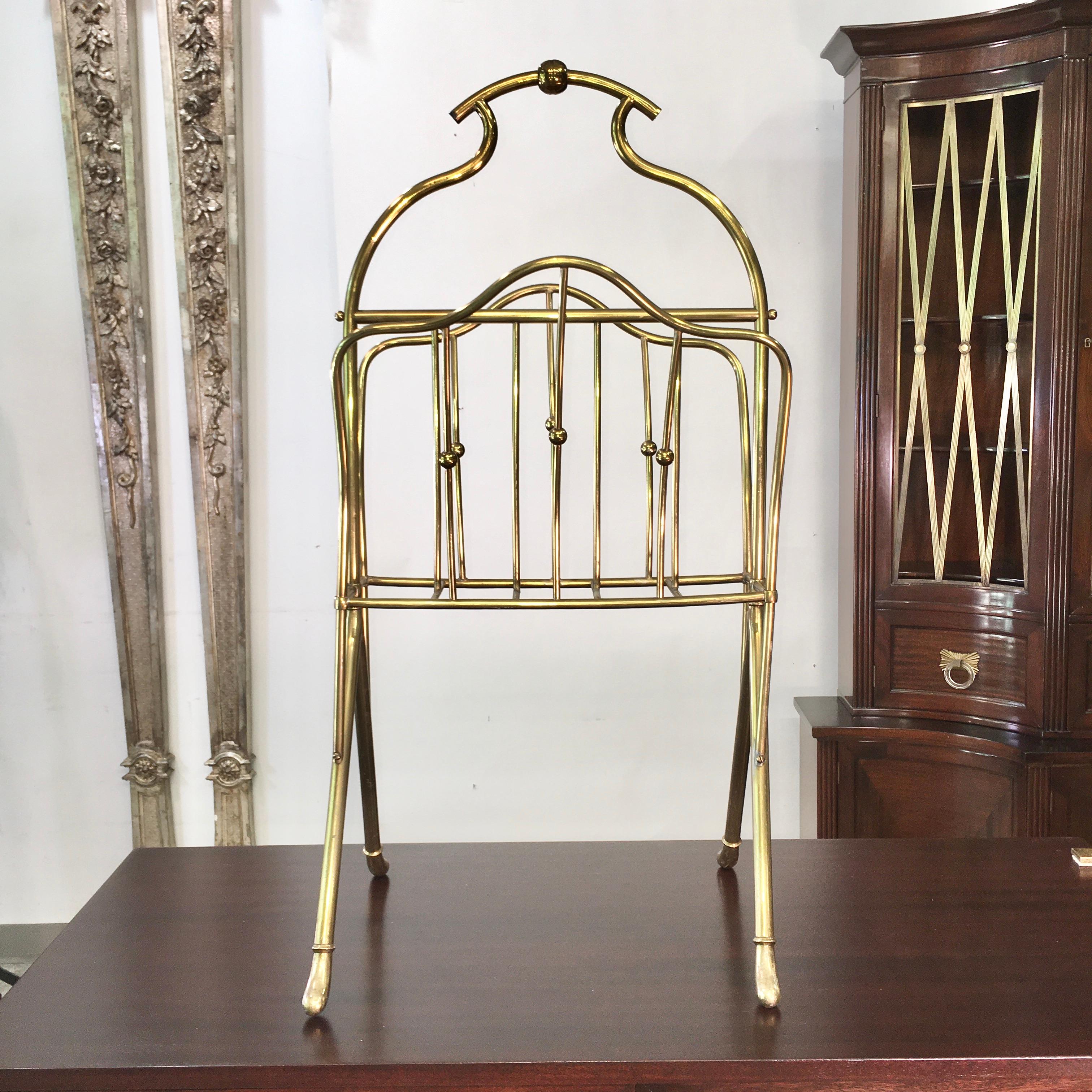 Aldo Tura Brass Magazine Stand In Good Condition For Sale In Hanover, MA