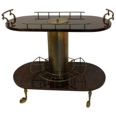 Aldo Tura Brown Goatskin and Brass Bar, Trolley, Italian Style, 1960s