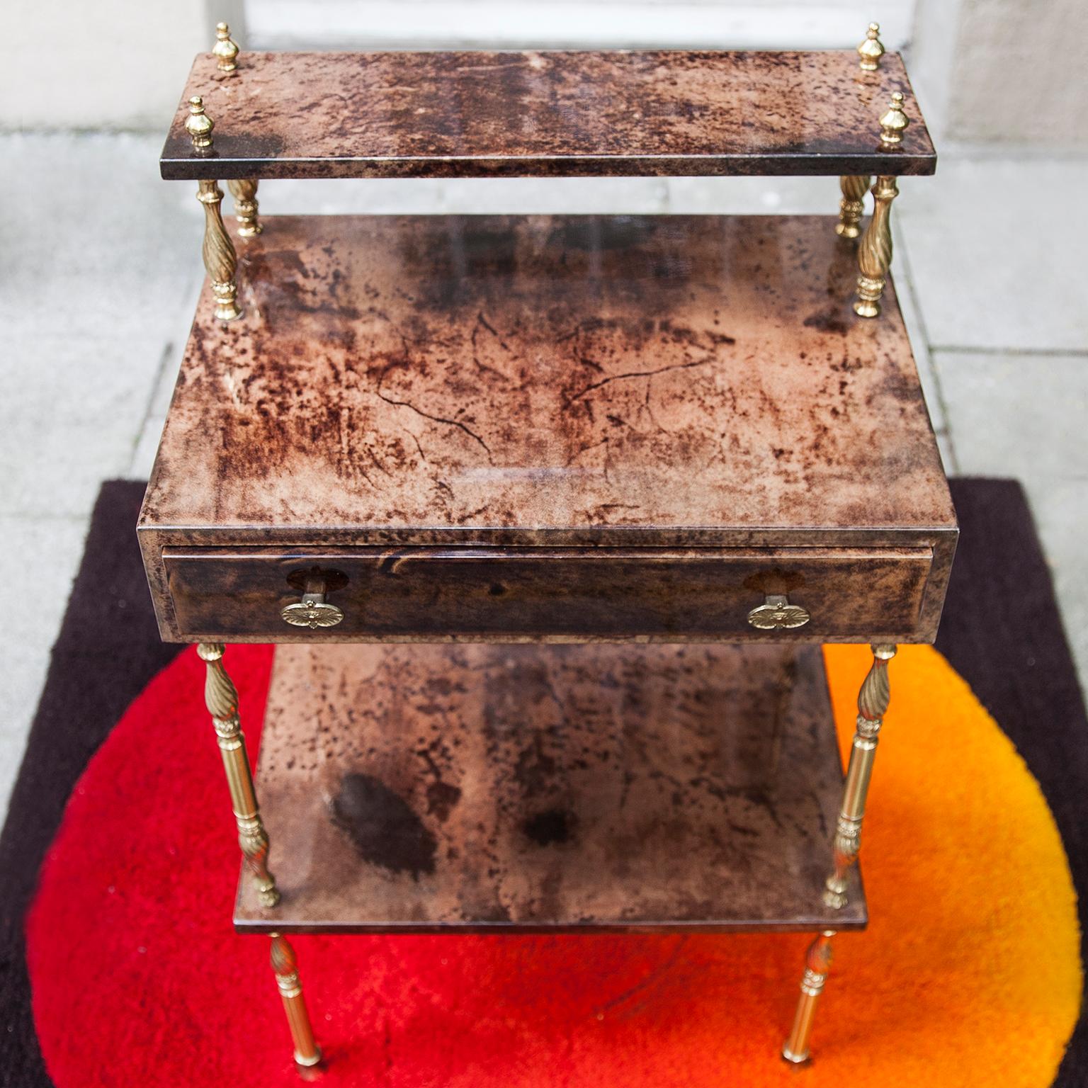 Italian Aldo Tura Brown Goatskin Nightstand, 1960s