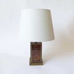 Aldo Tura Tischlampe aus braunem Ziegenleder, Pergament und Messing, Italien 1960er Jahre