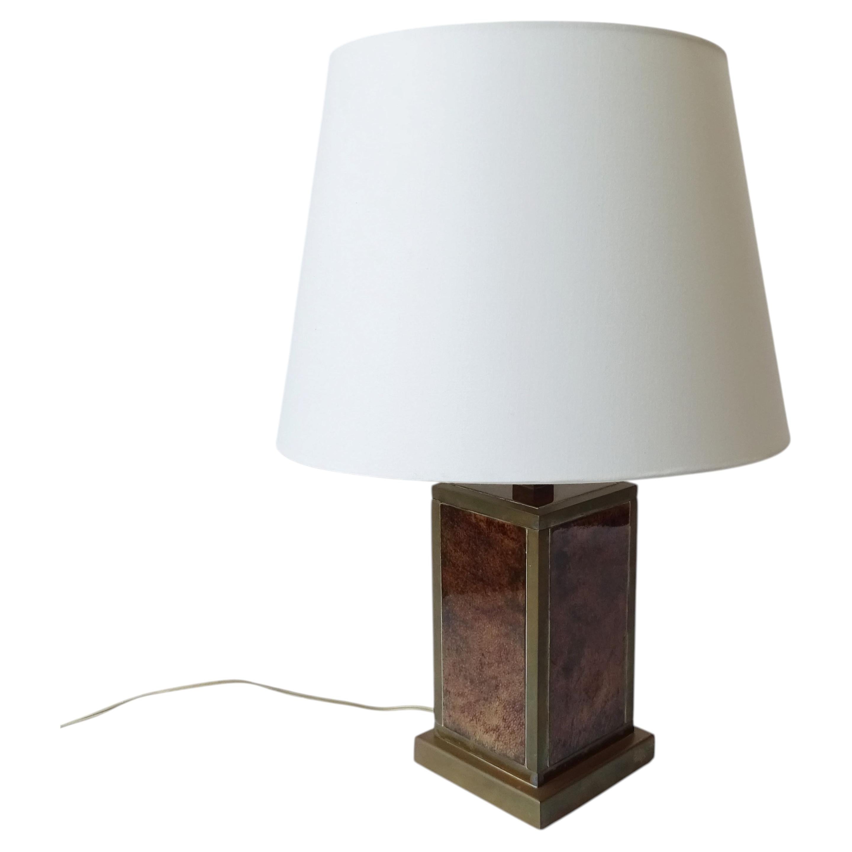 Aldo Tura Brown Goatskin Parchment and Brass Table Lamp, Italy 1960s