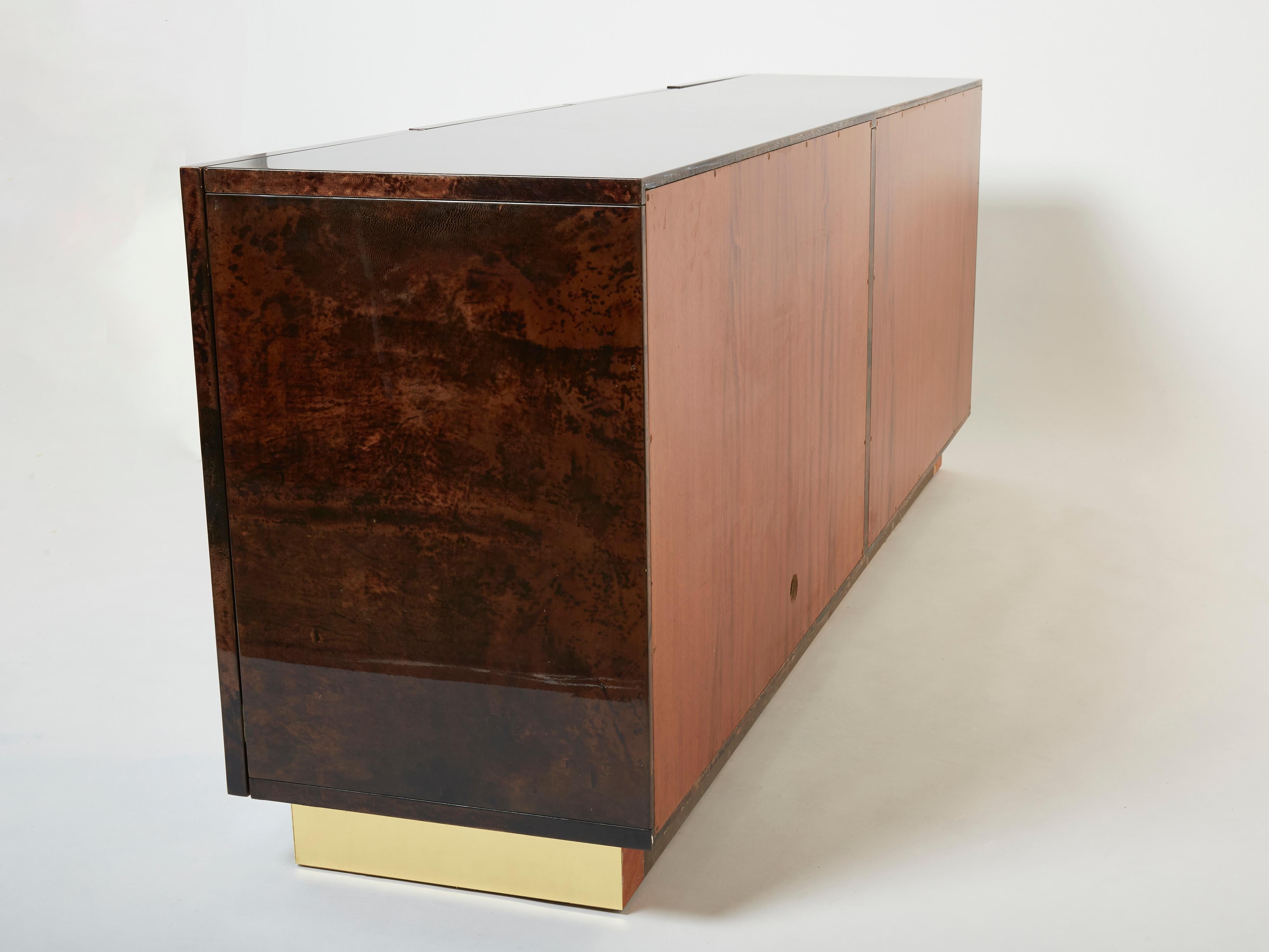 Aldo Tura Brown Goatskin Parchment Brass Sideboard, 1960s For Sale 7