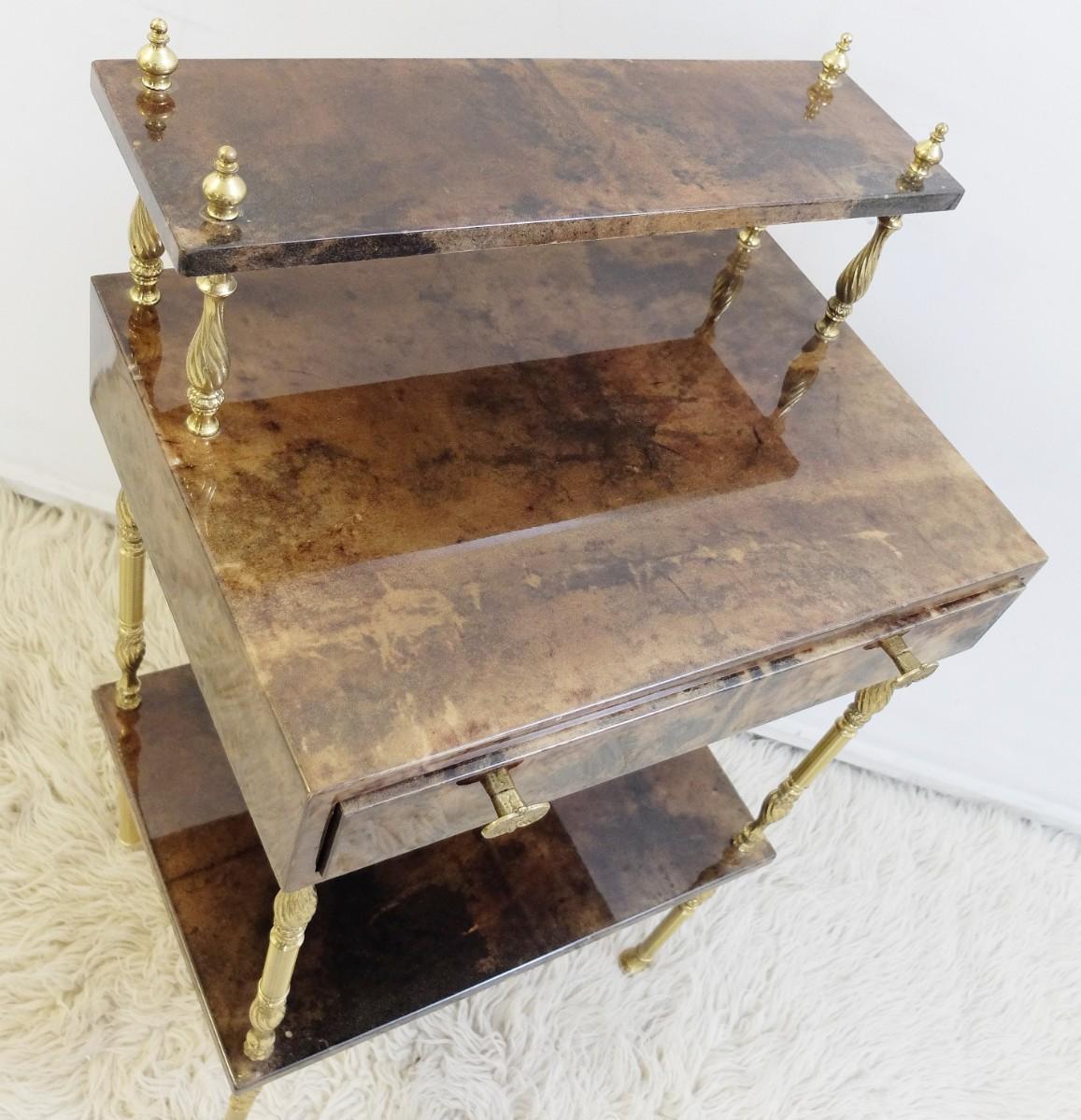 Late 20th Century Aldo Tura Brown Goatskin Side Table