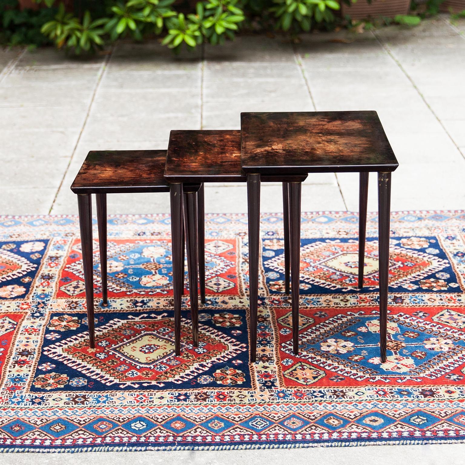 Mid-Century Modern Aldo Tura Brown Goatskin Small Side Nesting Tables