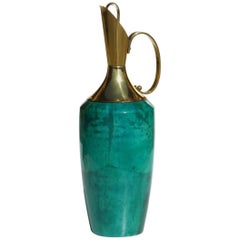 Aldo Tura by Macabo Midcentury Italy 1950s Green Malachite Goatskin Carafe