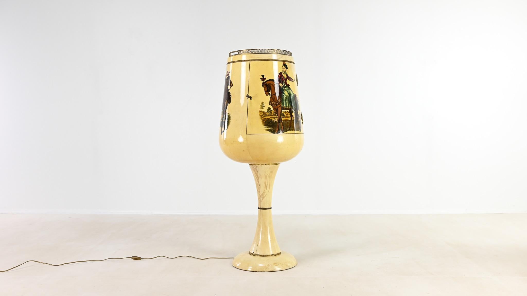 Mid-Century Modern Aldo Tura, Calice Dry Bar in Lacquered Goatskin. Italy, C.1950 For Sale