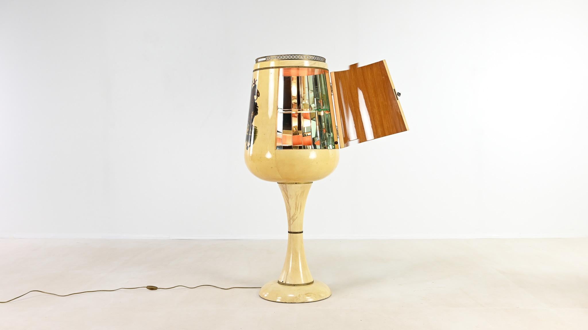 Italian Aldo Tura, Calice Dry Bar in Lacquered Goatskin. Italy, C.1950 For Sale