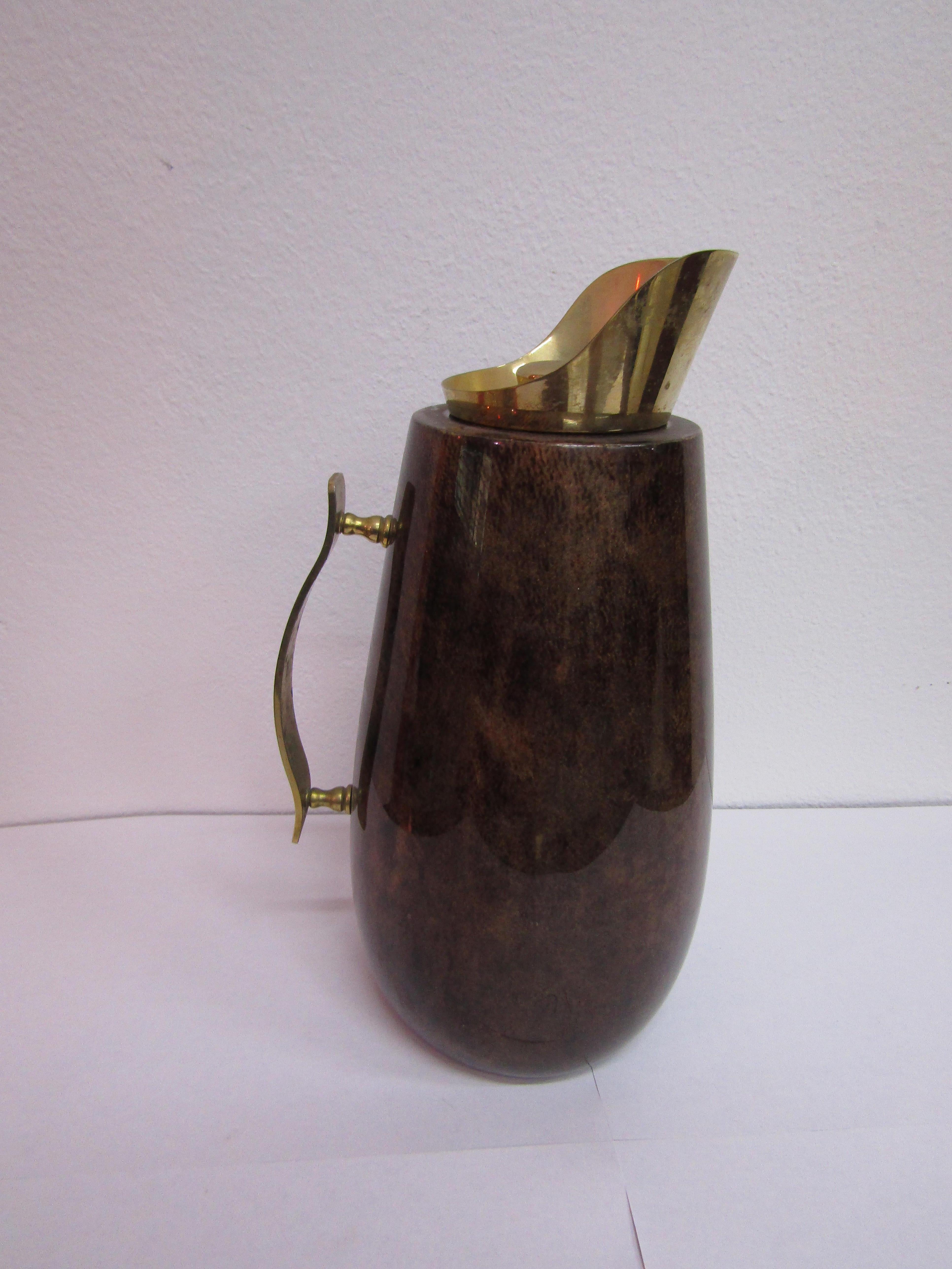 Parchment wood carafe with brass  created in Italy by Aldo Tura midcentury For Sale 2