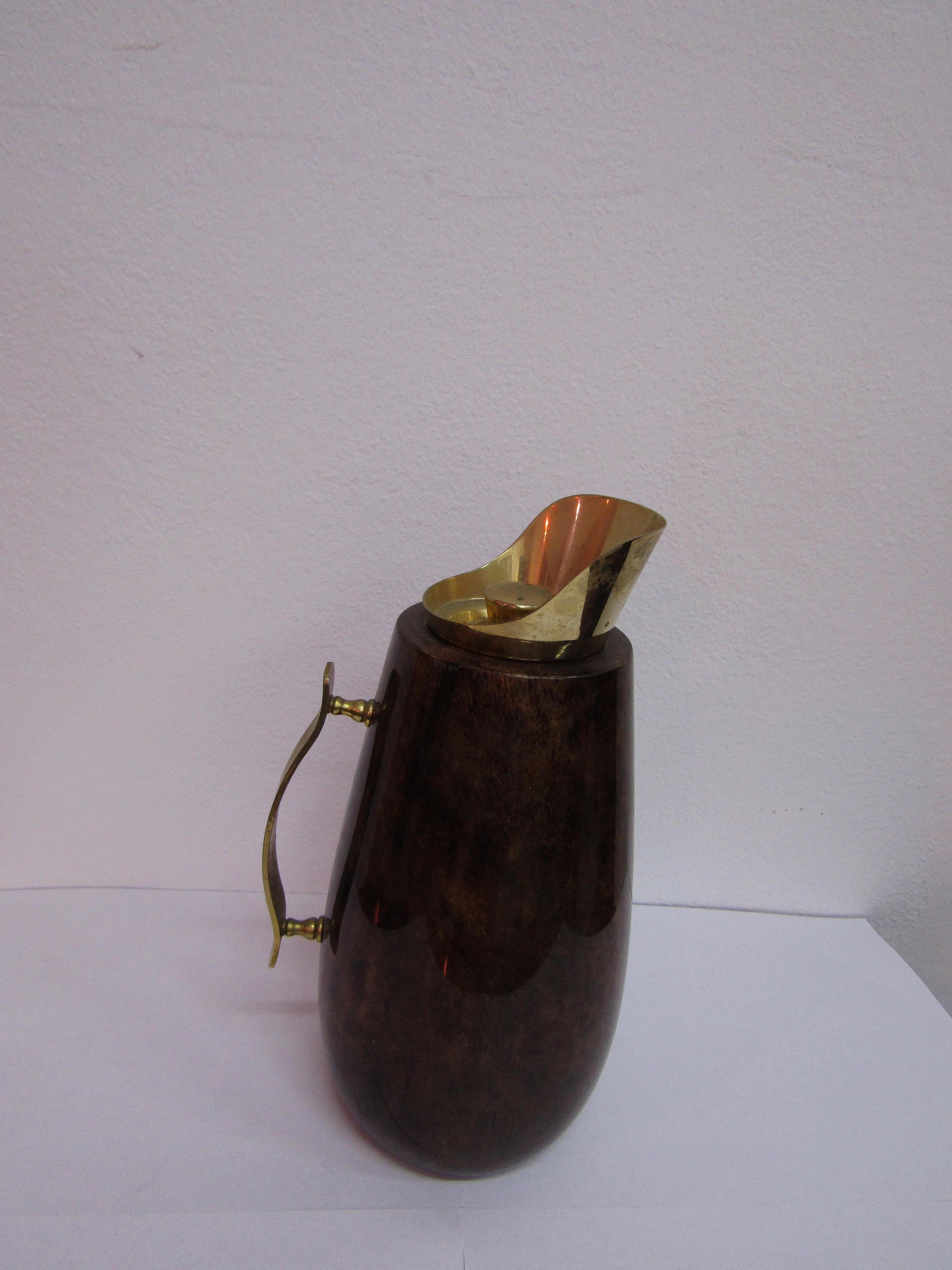Mid-Century Modern Parchment wood carafe with brass  created in Italy by Aldo Tura midcentury For Sale
